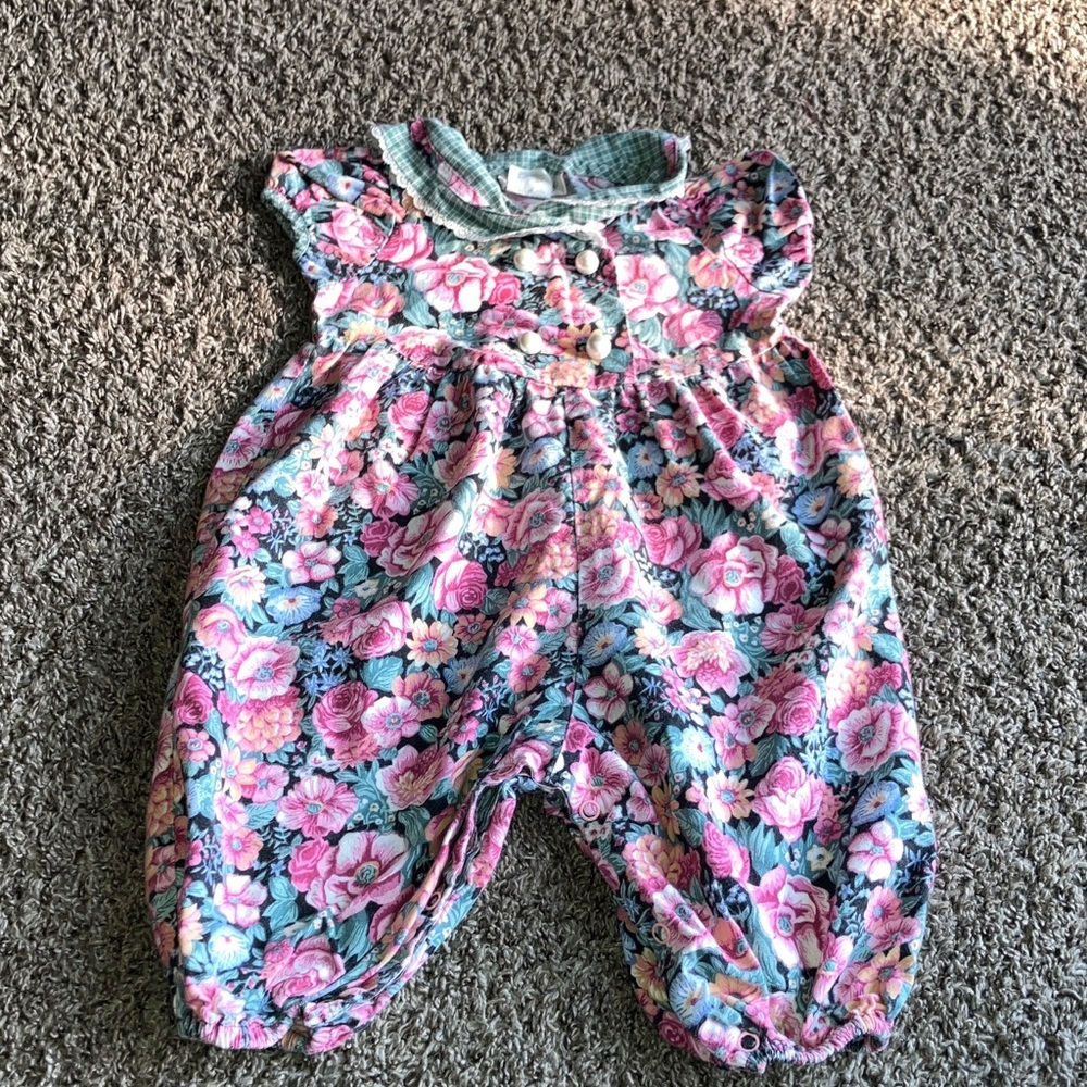 Vintage Rare Editions Pink and Green Floral One Piece Sz 18 mo